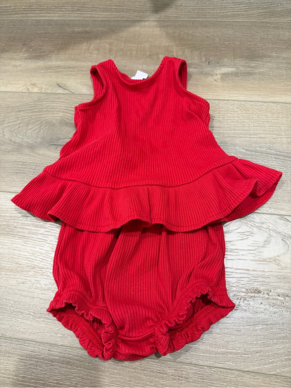 Old Navy Bright Red Ribbed Peplum Romper